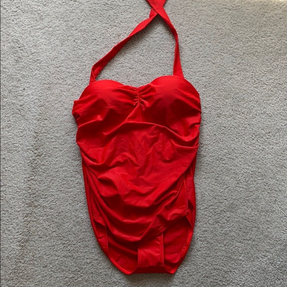 Red one piece bathing suit